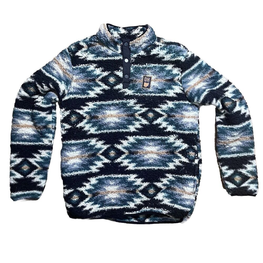 Home Free Aztec Design Pull Over Teddy Cozy OHIO Sweatshirt Sweater Size Medium